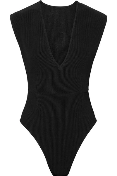 Shop Haight Ribbed Stretch-knit Bodysuit In Black