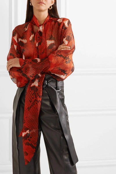 Shop Petar Petrov Pussy-bow Snake-print Silk-chiffon Blouse In Red