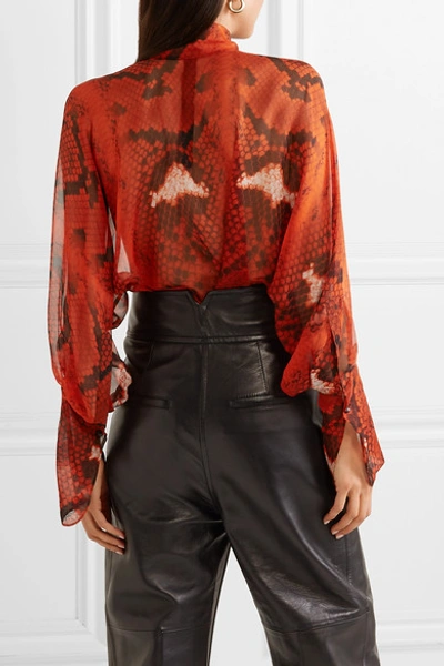 Shop Petar Petrov Pussy-bow Snake-print Silk-chiffon Blouse In Red