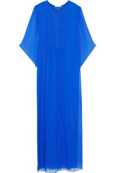 Shop Oscar De La Renta Woman Pintucked Silk-georgette Gown Bright Blue