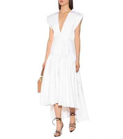 Shop Khaite Theodora Cotton Poplin Dress In White