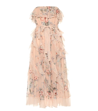 Shop Zimmermann Printed Silk Midi Dress In Pink