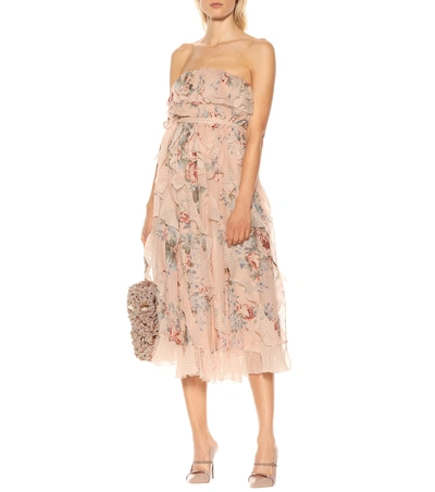 Shop Zimmermann Printed Silk Midi Dress In Pink