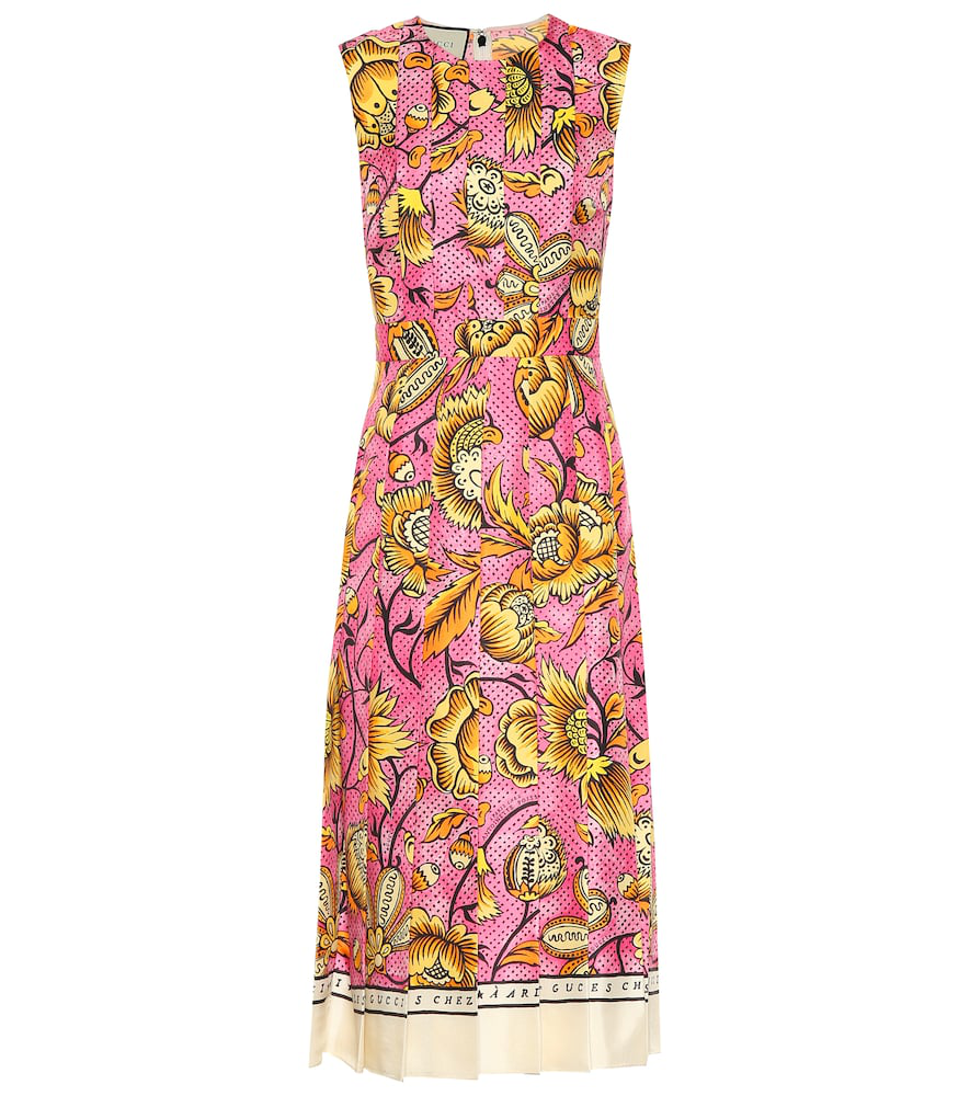 Gucci Floral Print Pleated Dress In Pink Modesens