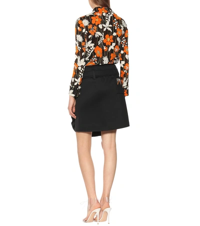 Shop Prada Jersey Ruffled Miniskirt In Black