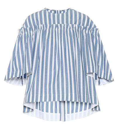 Shop Golden Goose Striped Cotton And Silk Top In Blue