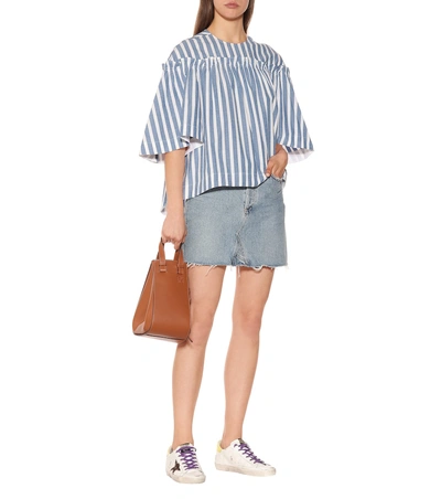 Shop Golden Goose Striped Cotton And Silk Top In Blue