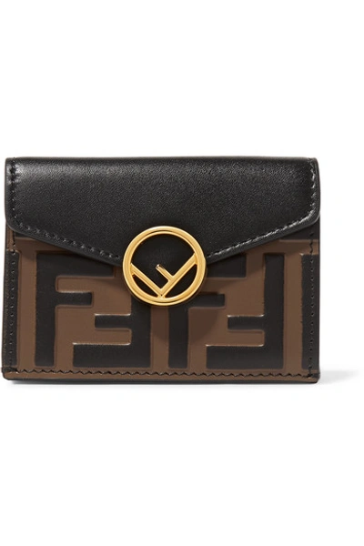 Shop Fendi Embellished Embossed Leather Wallet In Black