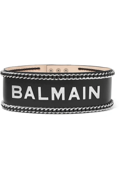 Shop Balmain Embellished Leather Waist Belt In Black