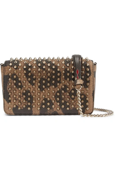 Shop Christian Louboutin Zoompouch Spiked Leopard-print Leather Shoulder Bag In Brown