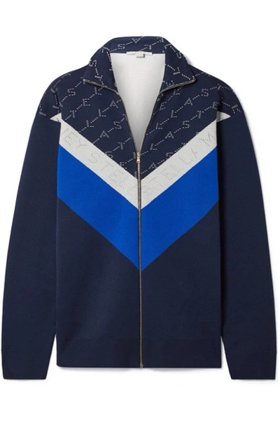 Shop Stella Mccartney Intarsia Stretch-knit Track Jacket In Navy