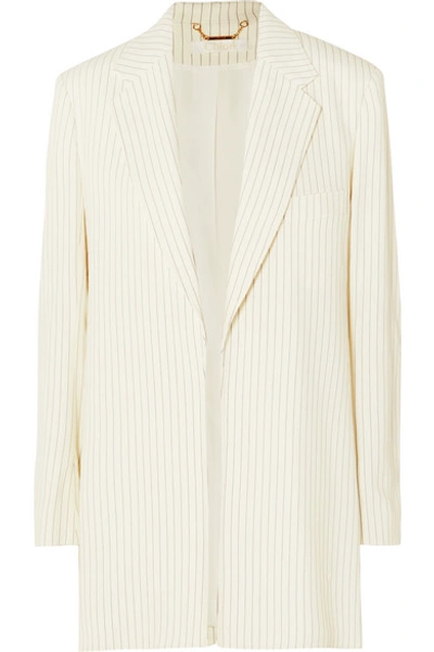 Shop Chloé Belted Pinstriped Woven Blazer In Cream