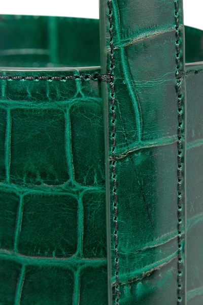 Shop Staud Bissett Croc-effect Leather Bucket Bag In Dark Green