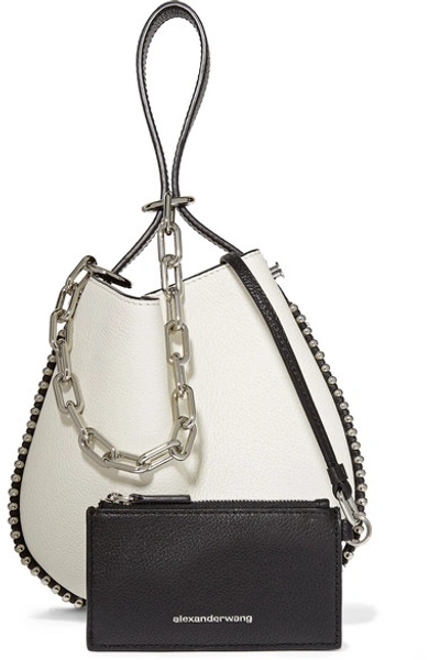 Shop Alexander Wang Roxy Studded Two-tone Textured-leather Bucket Bag In White
