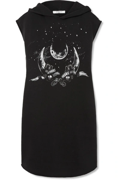Shop Givenchy Taurus Hooded Printed Cotton-jersey Mini Dress In Black