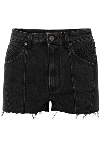 Shop Givenchy Paneled Frayed Denim Shorts In Black