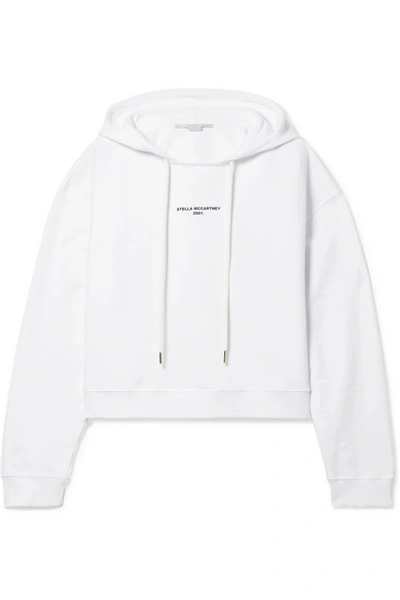 Shop Stella Mccartney Cropped Printed Organic Cotton-jersey Hoodie In White