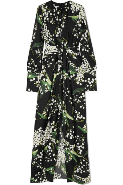 Shop Oscar De La Renta Draped Floral-print Silk-twill Maxi Dress
