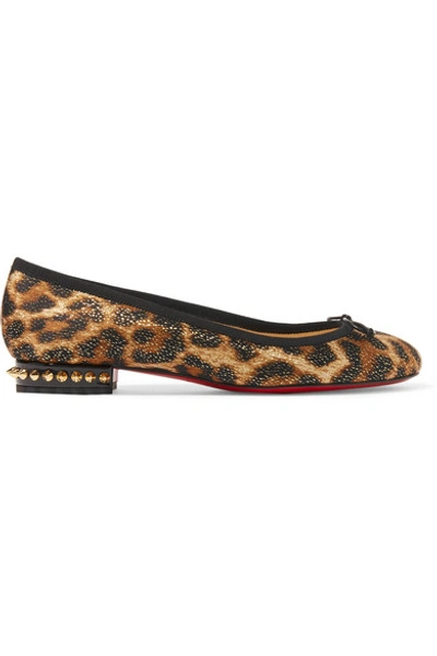 Shop Christian Louboutin La Massine Spiked Leopard-print Satin And Leather Ballet Flats In Leopard Print