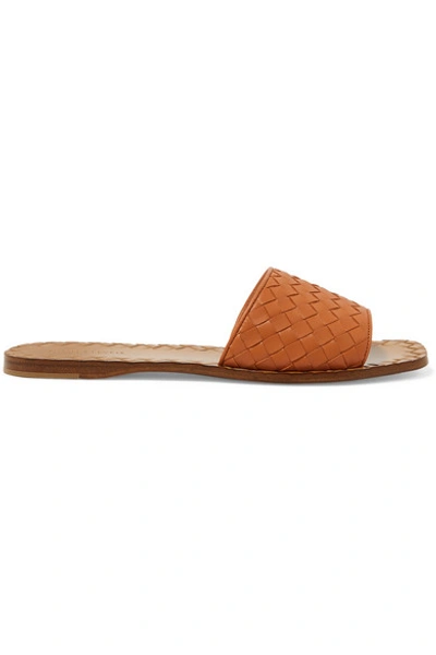 Shop Bottega Veneta Intrecciato Leather Slides In Tan