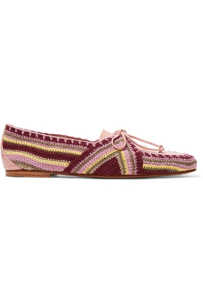Shop Gabriela Hearst Hays Croc-effect Leather And Crocheted Loafers In Blush