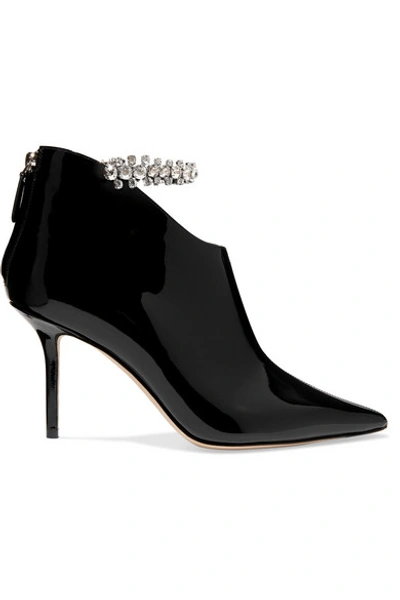 Shop Jimmy Choo Blaize 85 Crystal-embellished Patent-leather Ankle Boots In Black