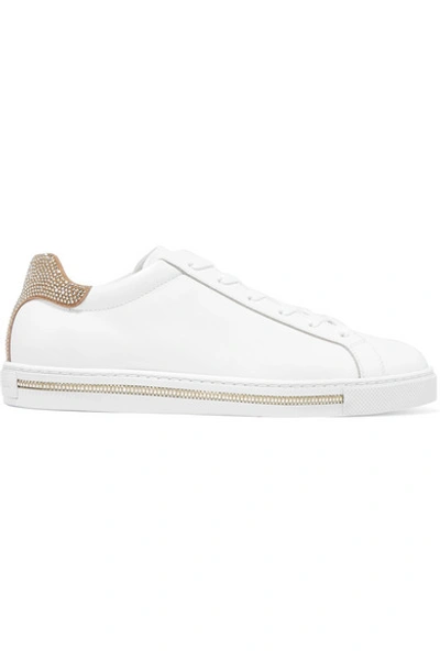 Shop René Caovilla Crystal-embellished Suede And Leather Sneakers In White