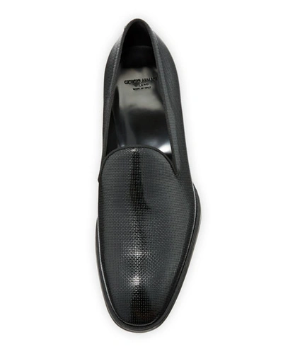 Shop Giorgio Armani Men's Pebble Textured Formal Loafer In Black