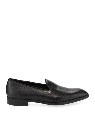Shop Giorgio Armani Men's Pebble Textured Formal Loafer In Black