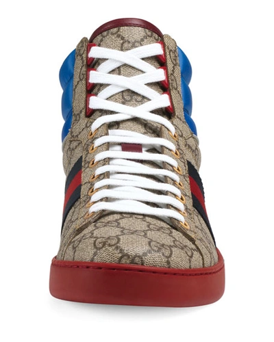 Shop Gucci Men's Ace Gg High-top Sneakers In Brown