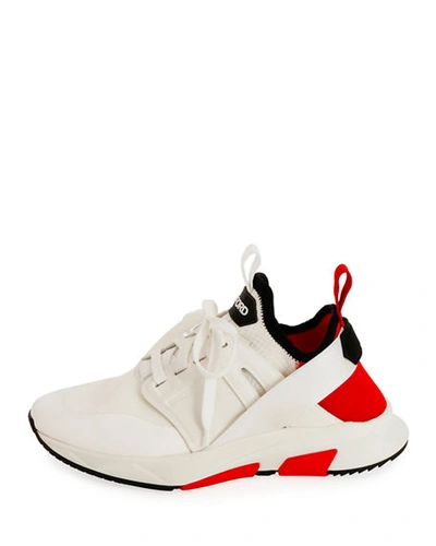 Shop Tom Ford Men's Runner Athletic Shoes In White/red