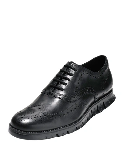 Shop Cole Haan Men's Zerogrand Leather Wing-tip Oxfords In Black
