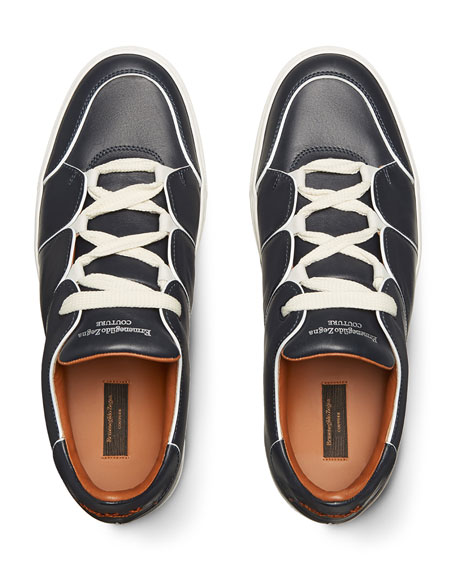 Ermenegildo Zegna Tiziano Men's Leather Low-top Sneakers, Navy | ModeSens