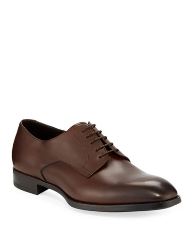 Shop Giorgio Armani Men's Calf Leather Derby Shoes In Brown