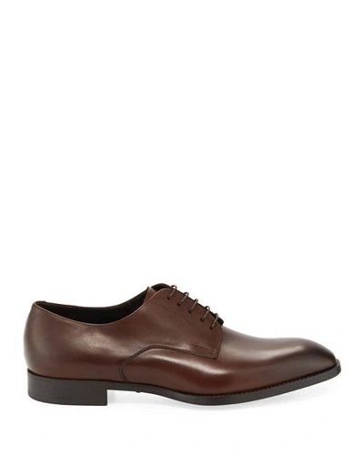 Shop Giorgio Armani Men's Calf Leather Derby Shoes In Brown