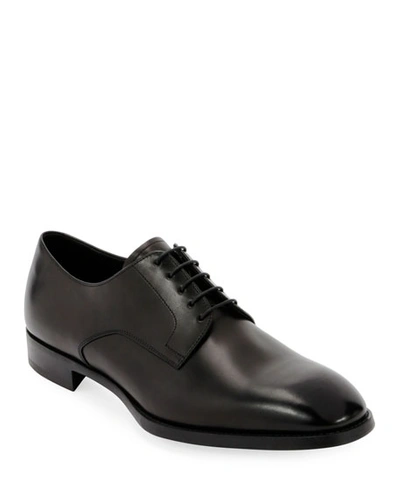 Shop Giorgio Armani Men's Smooth Leather Rubber-sole Derby Shoe In Black