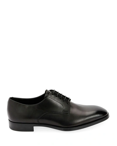 Shop Giorgio Armani Men's Smooth Leather Rubber-sole Derby Shoe In Black