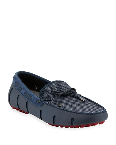 Shop Swims Mesh %26 Rubber Braided-lace Boat Shoe, Navy