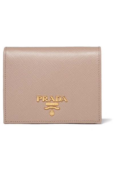 Shop Prada Textured-leather Wallet In Beige