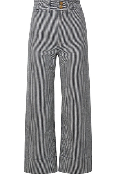 Shop Apiece Apart Liv Cropped Striped Cotton Wide-leg Pants In Blue