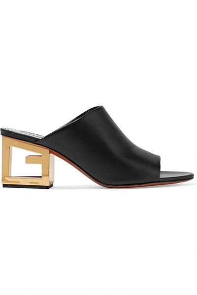 Shop Givenchy Triangle Leather Mules In Black