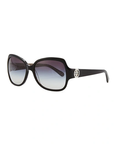 Shop Tory Burch Logo-temple Rectangle Sunglasses, Black