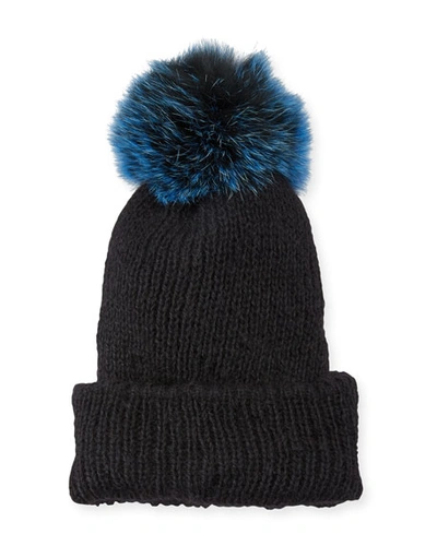 Shop Eugenia Kim Maddox Beanie Hat W/ Fur Pompom In Black