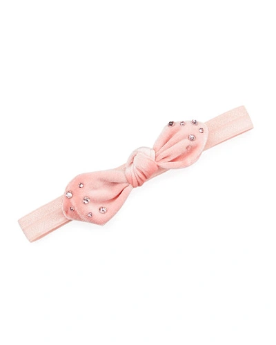 Shop Bari Lynn Baby Girls' Crystal Embellished Velvet Bow Elastic Headband In Pink