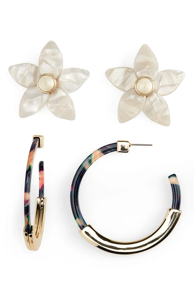 Shop Baublebar 2-pack Flower Studs & Tassiana Hoop Earrings In Multi