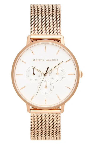 Shop Rebecca Minkoff Major Chronograph Bracelet Watch, 38mm In Rose Gold/ Silver/ Rose Gold