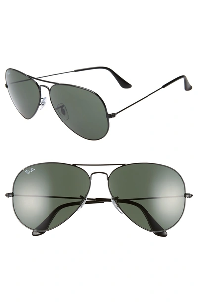Shop Ray Ban 62mm Aviator Sunglasses In Black/ Green Solid