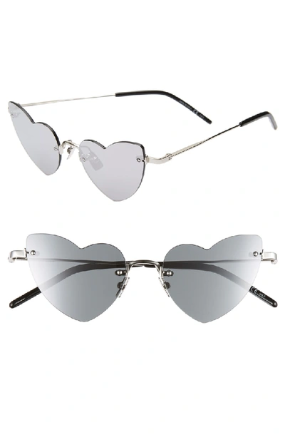 Shop Saint Laurent 50mm Rimless Heart Shaped Sunglasses - Silver/ Silver