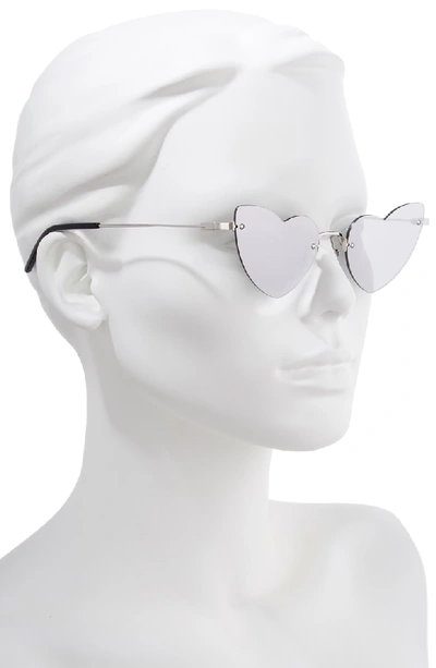 Shop Saint Laurent 50mm Rimless Heart Shaped Sunglasses - Silver/ Silver