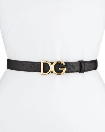 Shop Dolce & Gabbana Leather Belt W/ Logo Buckle In Black